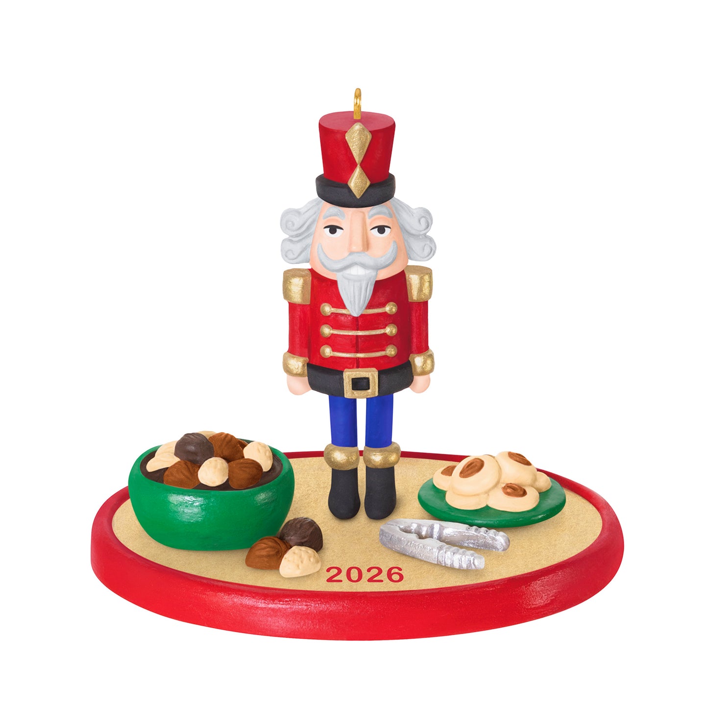 Season's Treatings 2026, 18th in the Series — 2026 Hallmark Keepsake Christmas Ornament, colourful nutcracker soldier with festive snacks, detailed view