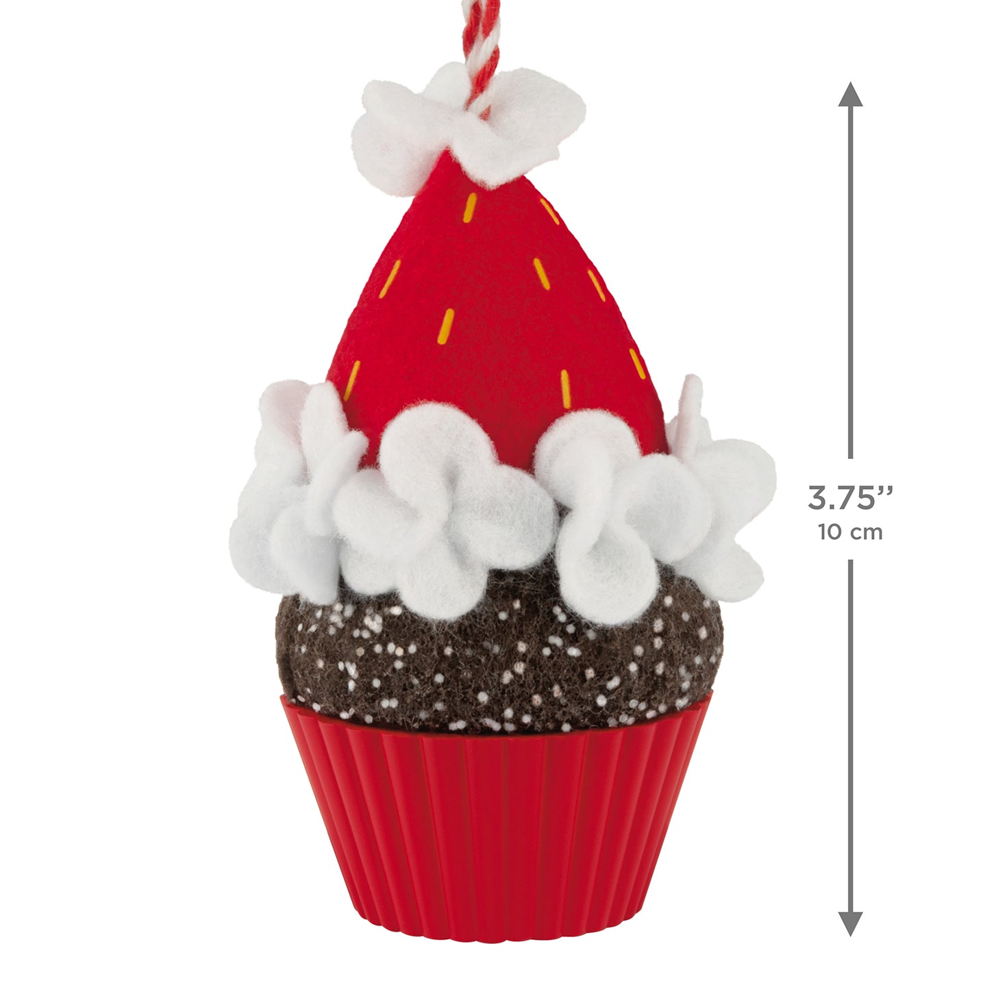 Christmas Cupcakes Ho-Ho-Holiday Sweetness, 17th in the Series — 2026 Hallmark Keepsake Christmas Ornament, faux cupcake, red Santa hat, close up detail