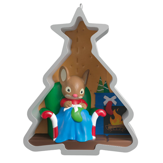 Cookie Cutter Christmas, 15th in the Series — 2026 Hallmark Keepsake Christmas Ornament, detailed scene of a mouse in a chair adding a bow.