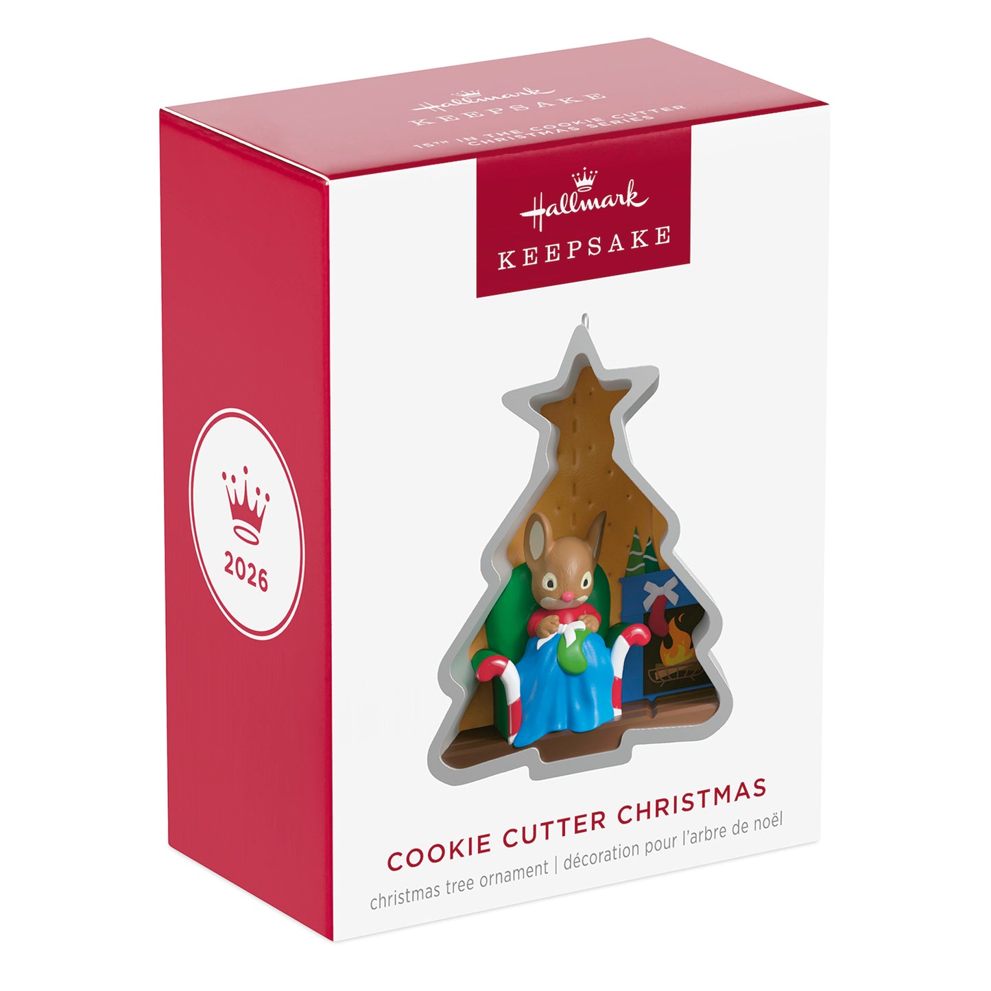 Cookie Cutter Christmas, 15th in the Series — 2026 Hallmark Keepsake Christmas Ornament in box, showcasing a mouse figurine inside a tree shape