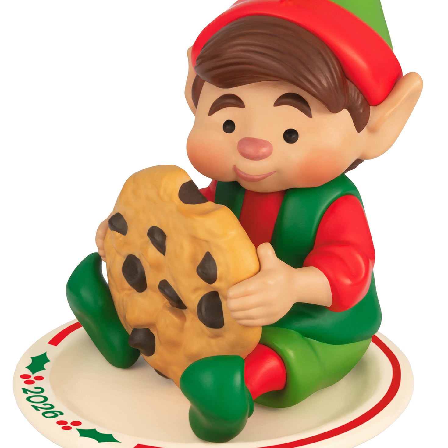 North Pole Tree Trimmers, 14th in the Series — 2026 Hallmark Keepsake Christmas Ornament featuring a cheerful elf holding a large cookie on a decorative plate.