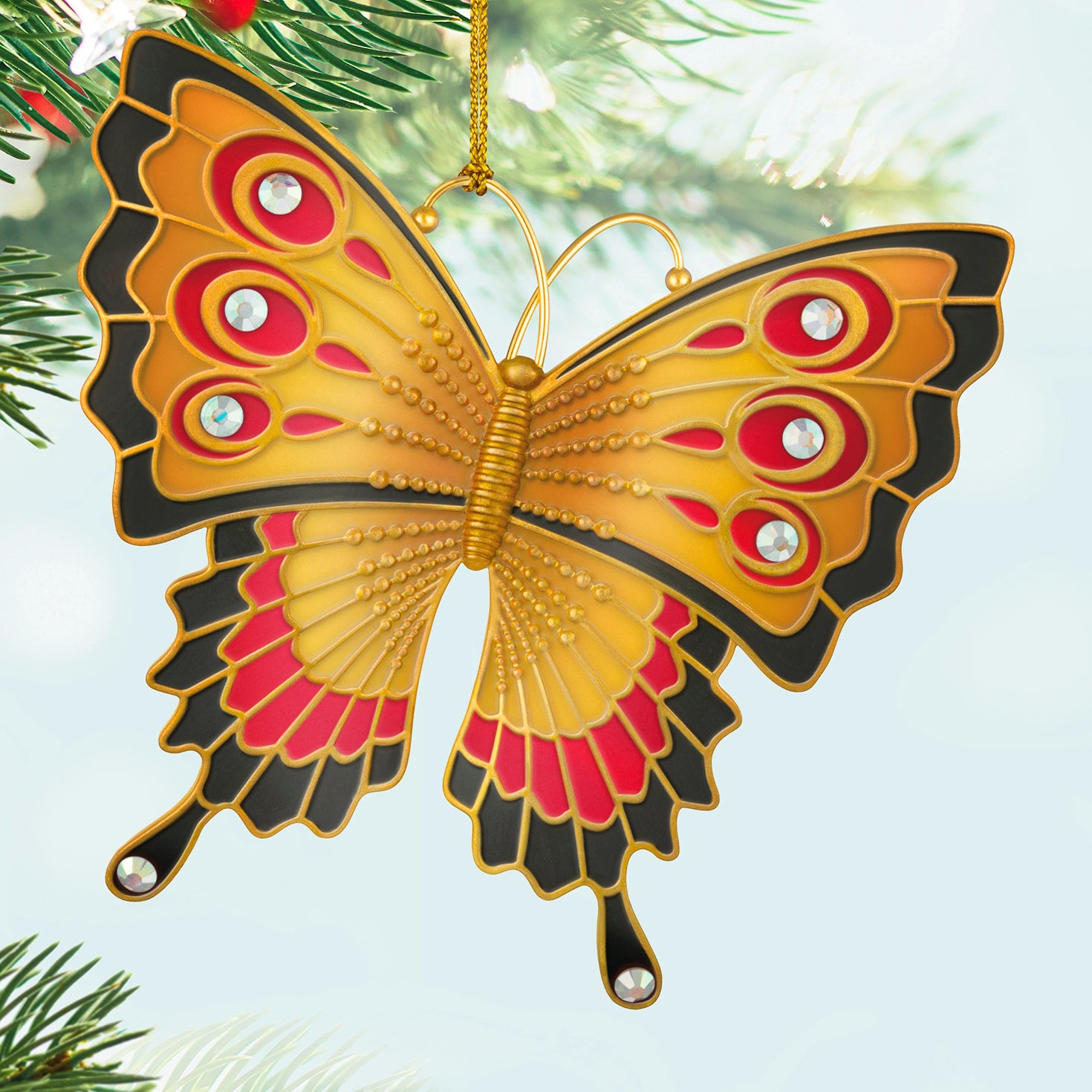 Brilliant Butterflies, 10th in the Series — 2026 Hallmark Keepsake Christmas Ornament featuring vibrant gold, red, and black butterfly with gemstone accents.