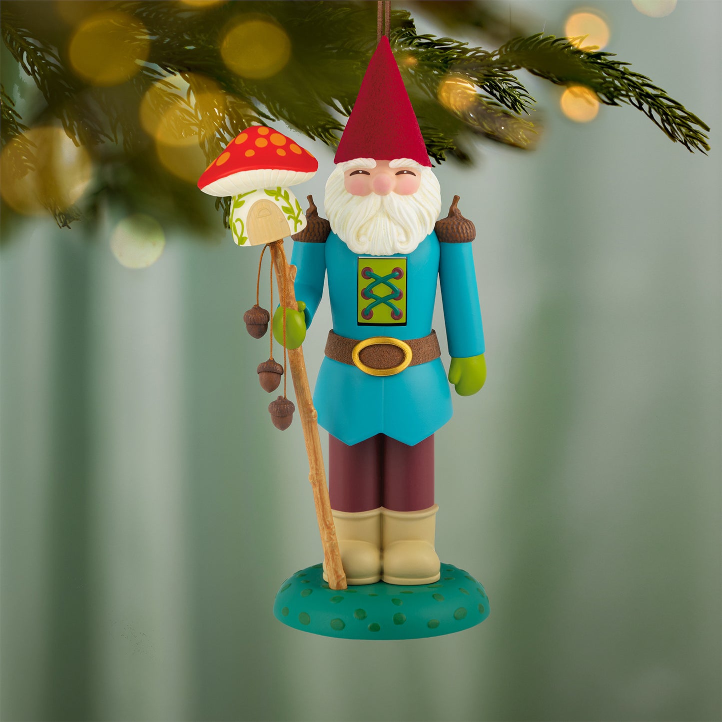 Noble Nutcrackers Lord of Gnomeshire, 8th in the Series — 2026 Hallmark Keepsake Christmas Ornament, colourful gnome figure holding a mushroom staff, detailed view