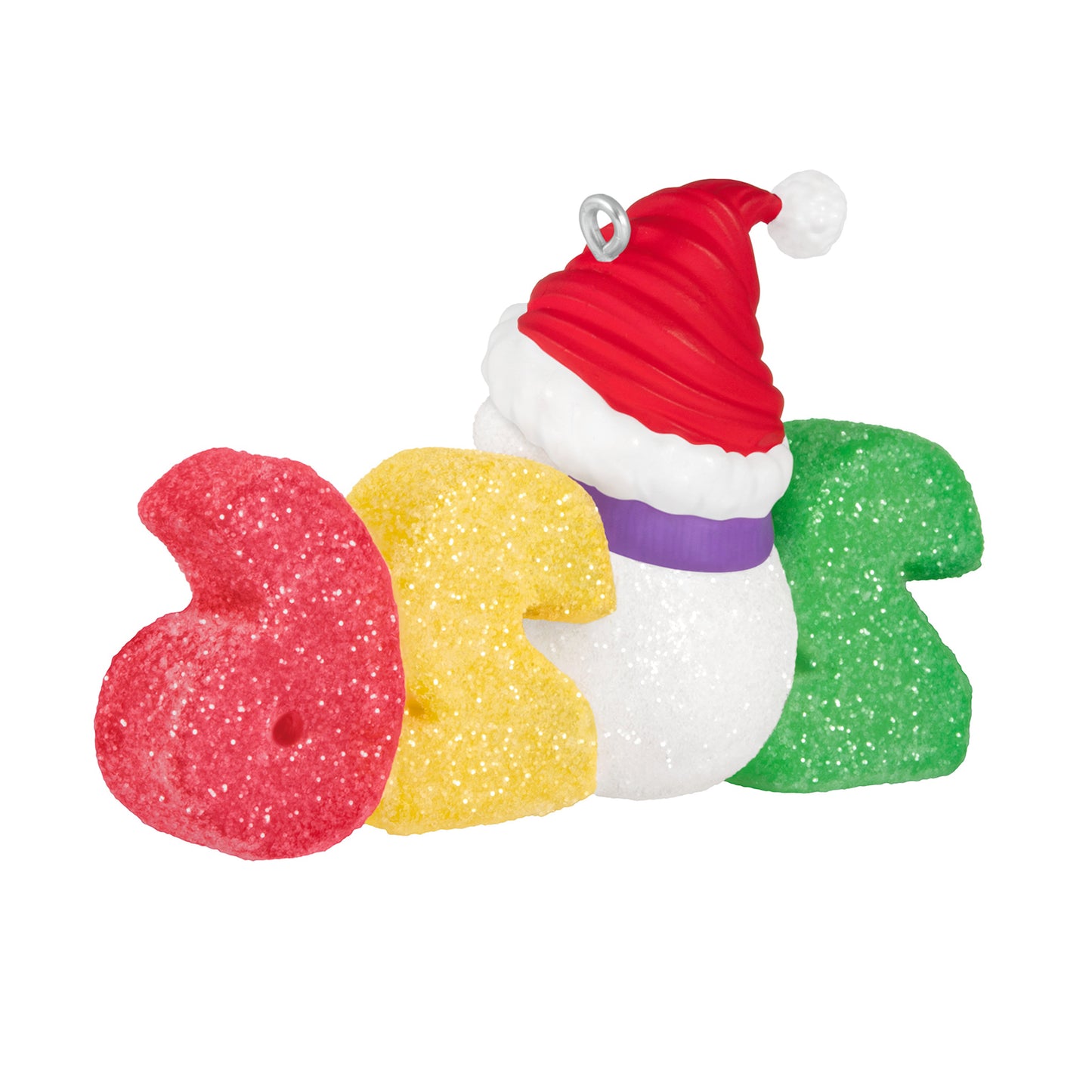 Sweet Decade 2026, 7th in the Series — 2026 Hallmark Keepsake Christmas Ornament featuring a glittery snowman with a red hat surrounded by colourful gumdrop numbers.