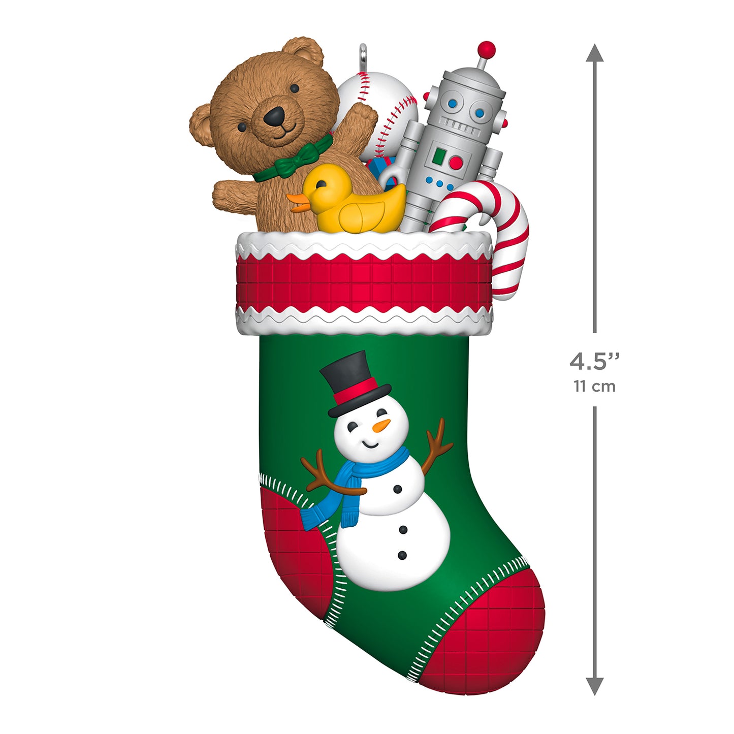 Stocking Stuffers, 6th in the Series — 2026 Hallmark Keepsake Christmas Ornament, green stocking with toys, 11 cm tall