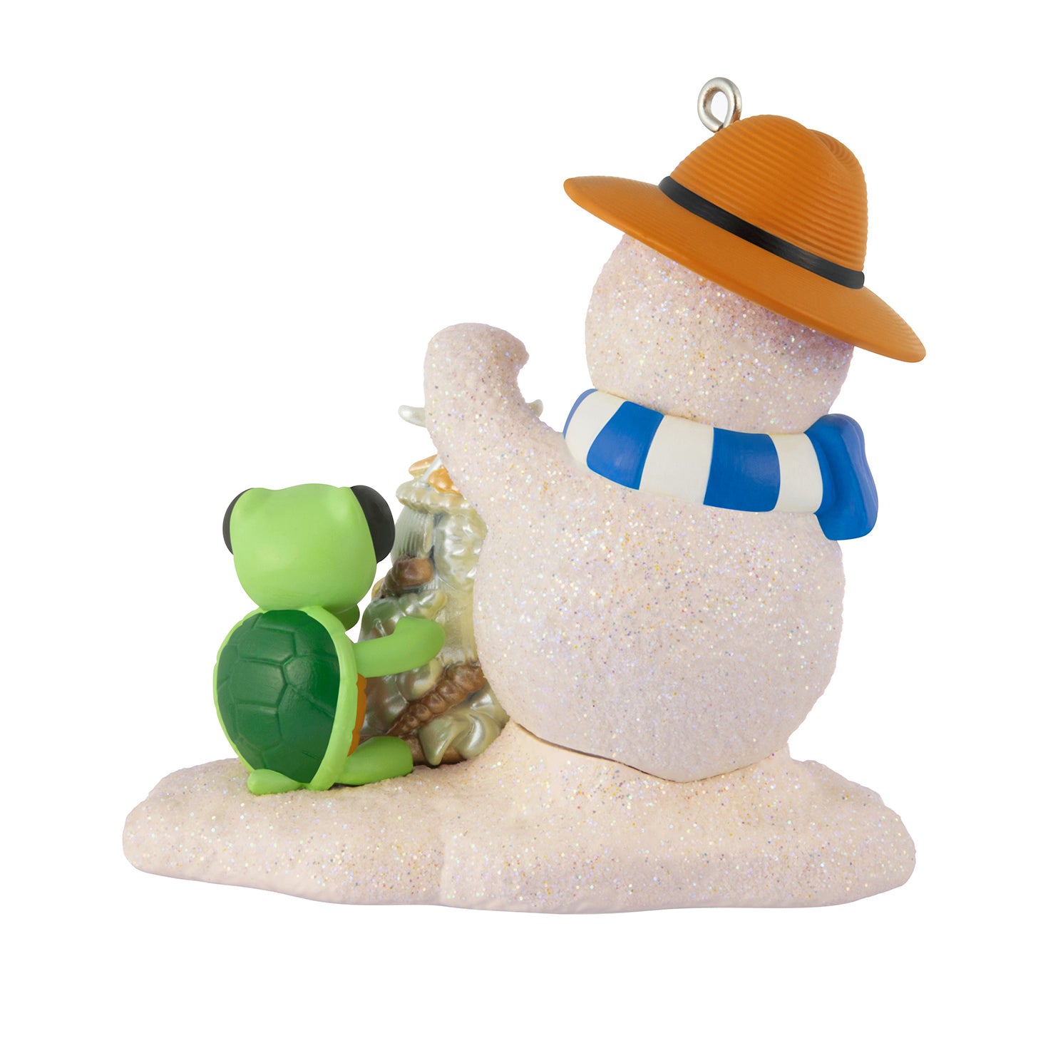 Sandal the Sandman, 5th in the Series — 2026 Hallmark Keepsake Christmas Ornament featuring a sandy snowman and green turtle building a seashell tree.