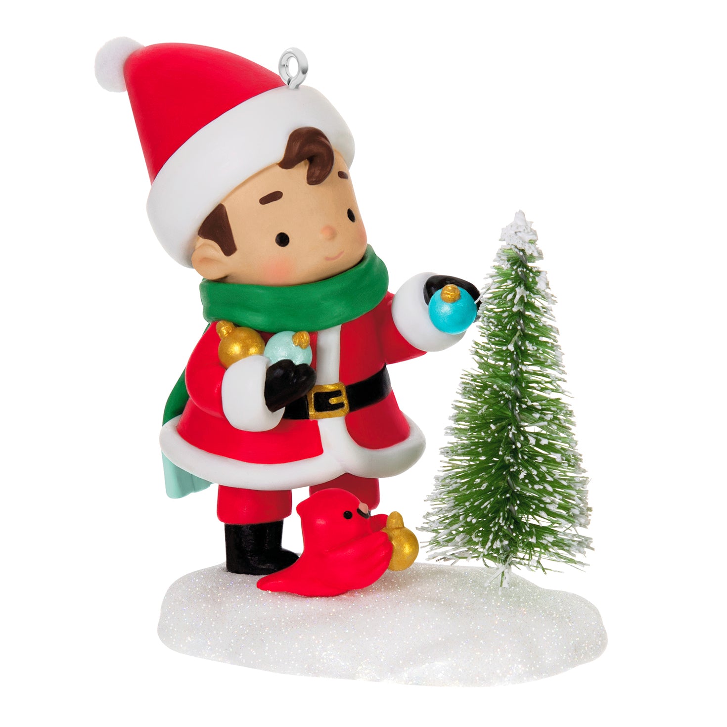 Young Santa, 5th in the Series — 2026 Hallmark Keepsake Christmas Ornament, detailed design, adorned with shiny ornaments and a bottlebrush tree.