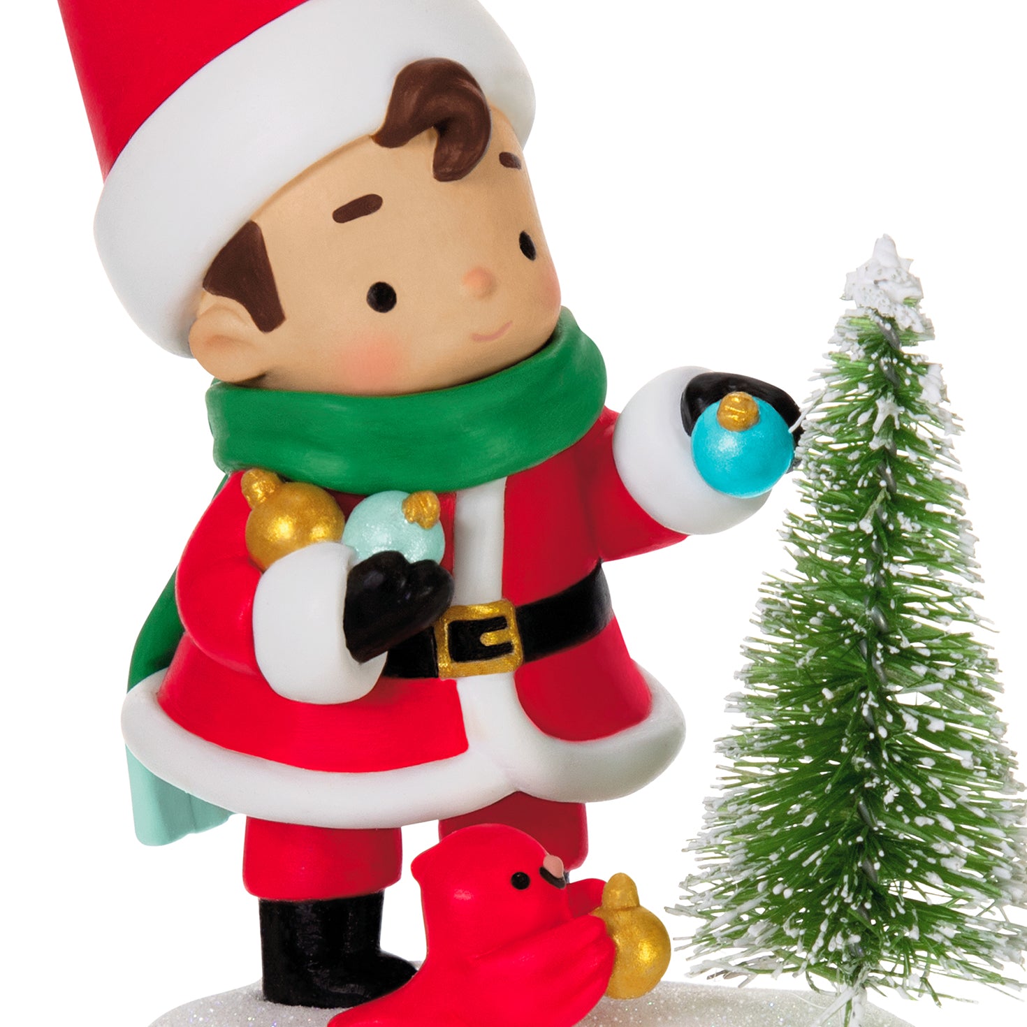 Young Santa, 5th in the Series — 2026 Hallmark Keepsake Christmas Ornament, cute figurine with ornaments and bottlebrush tree, close up view