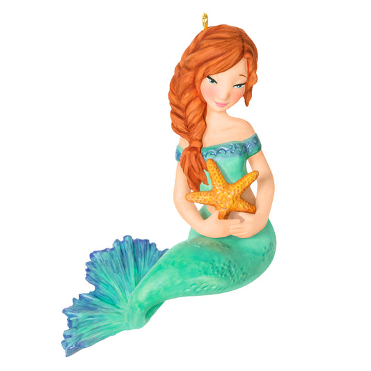 Mythical Mermaids, 4th in the Series — 2026 Hallmark Keepsake Christmas Ornament featuring a smiling auburn mermaid with a starfish.