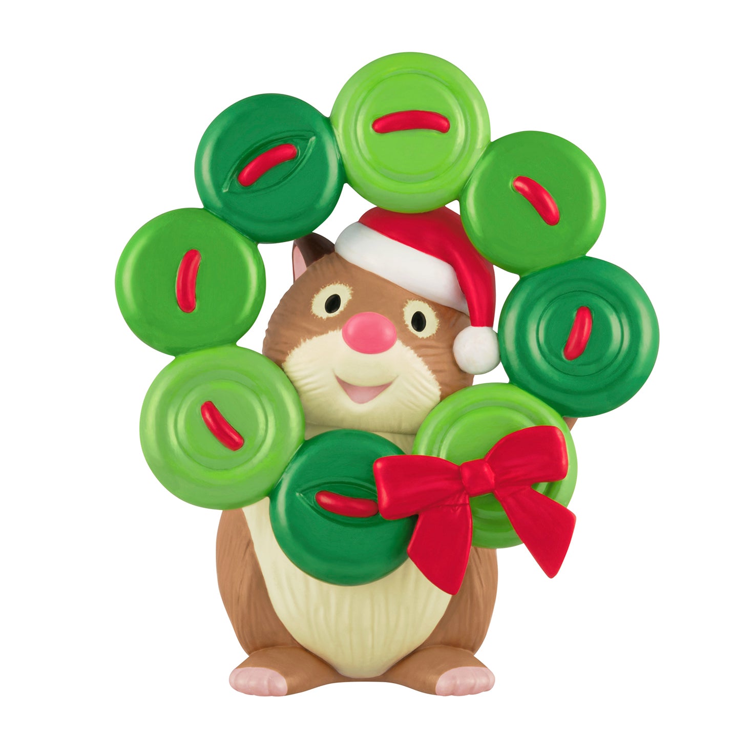 Cute as a Button, 4th in the Series — 2026 Hallmark Keepsake Christmas Ornament featuring a happy hamster holding a green button wreath with a red bow.