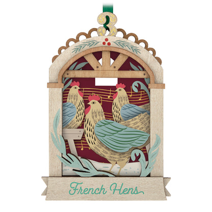 Twelve Days of Christmas French Hens, Papercraft, 3rd in the Series — 2026 Hallmark Keepsake Christmas Ornament, detailed design, angled view.