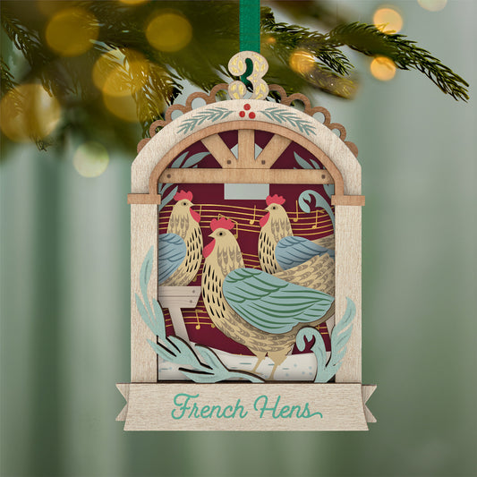 Twelve Days of Christmas French Hens, Papercraft, 3rd in the Series — 2026 Hallmark Keepsake Christmas Ornament hanging on a tree