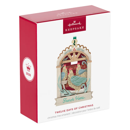 Twelve Days of Christmas French Hens, Papercraft, 3rd in the Series — 2026 Hallmark Keepsake Christmas Ornament in decorative packaging.
