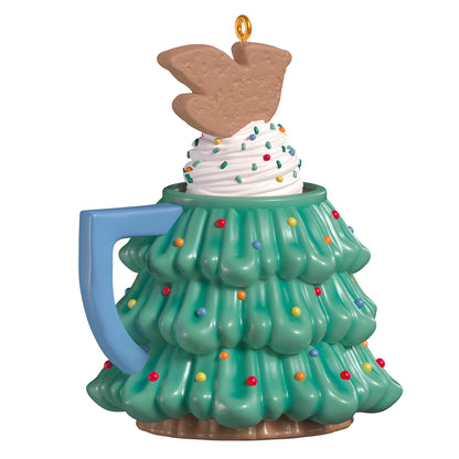 Cup of Cozy, Porcelain, 3rd in the Series — 2026 Hallmark Keepsake Christmas Ornament featuring a tree-shaped mug topped with whipped cream and a cookie.