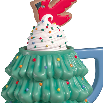 Cup of Cozy, Porcelain, 3rd in the Series — 2026 Hallmark Keepsake Christmas Ornament, close up of festive mug with whipped topping and cookie.