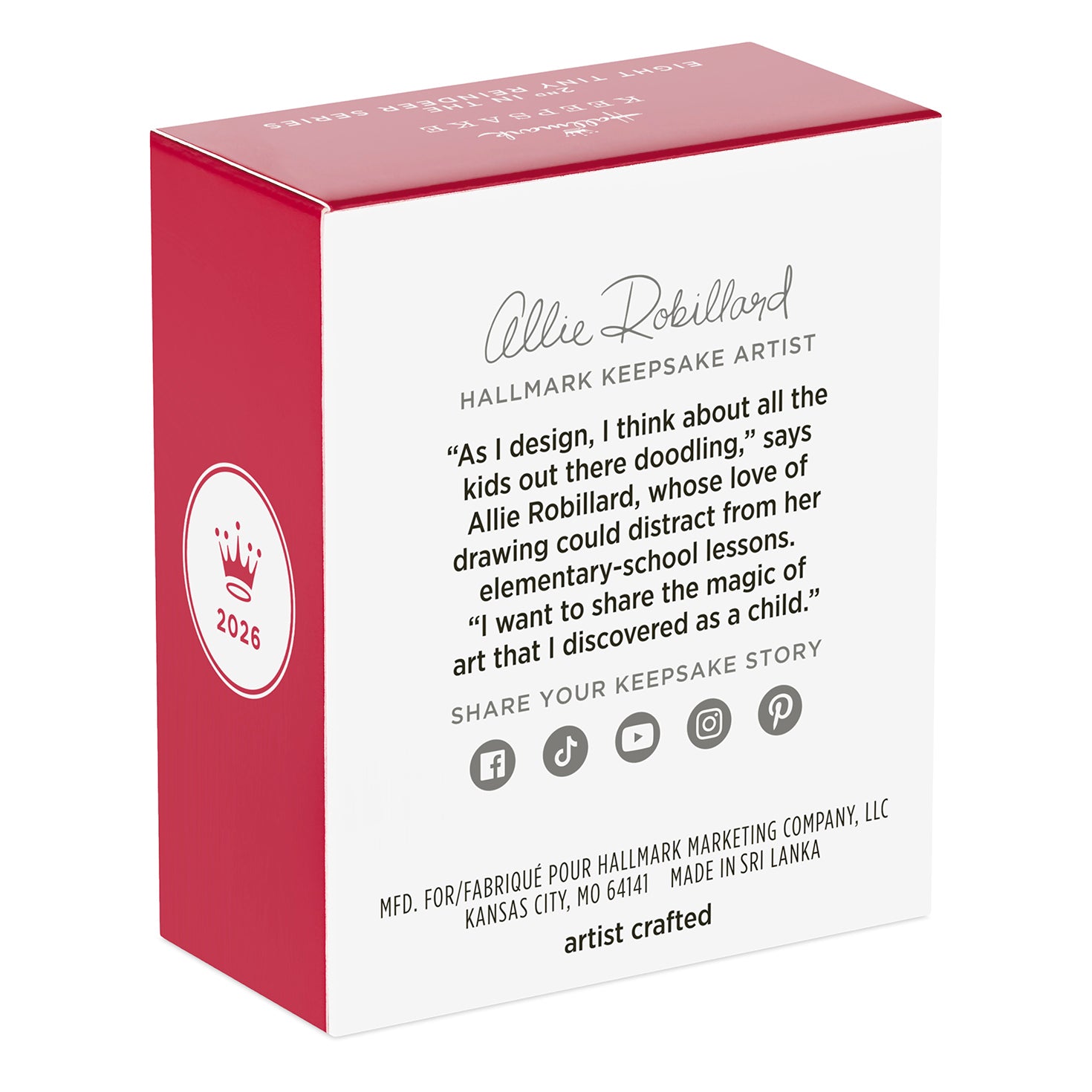 Eight Tiny Reindeer Dancer, 2nd in the Series — 2026 Hallmark Keepsake Christmas Ornament packaging featuring artist Allie Robillard's quote.