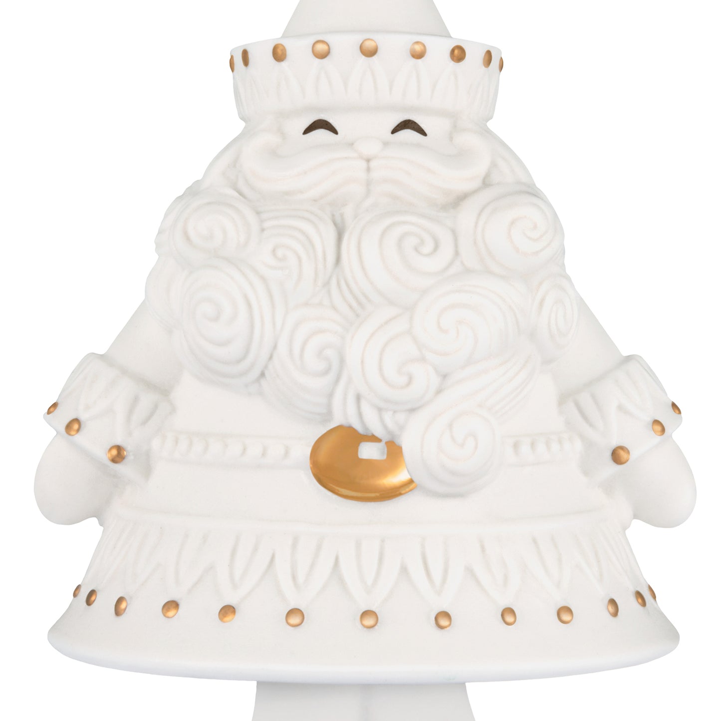Stunning Santas, Porcelain, 1st in the Series — 2026 Hallmark Keepsake Christmas Ornament, white with gold accents, close-up view.
