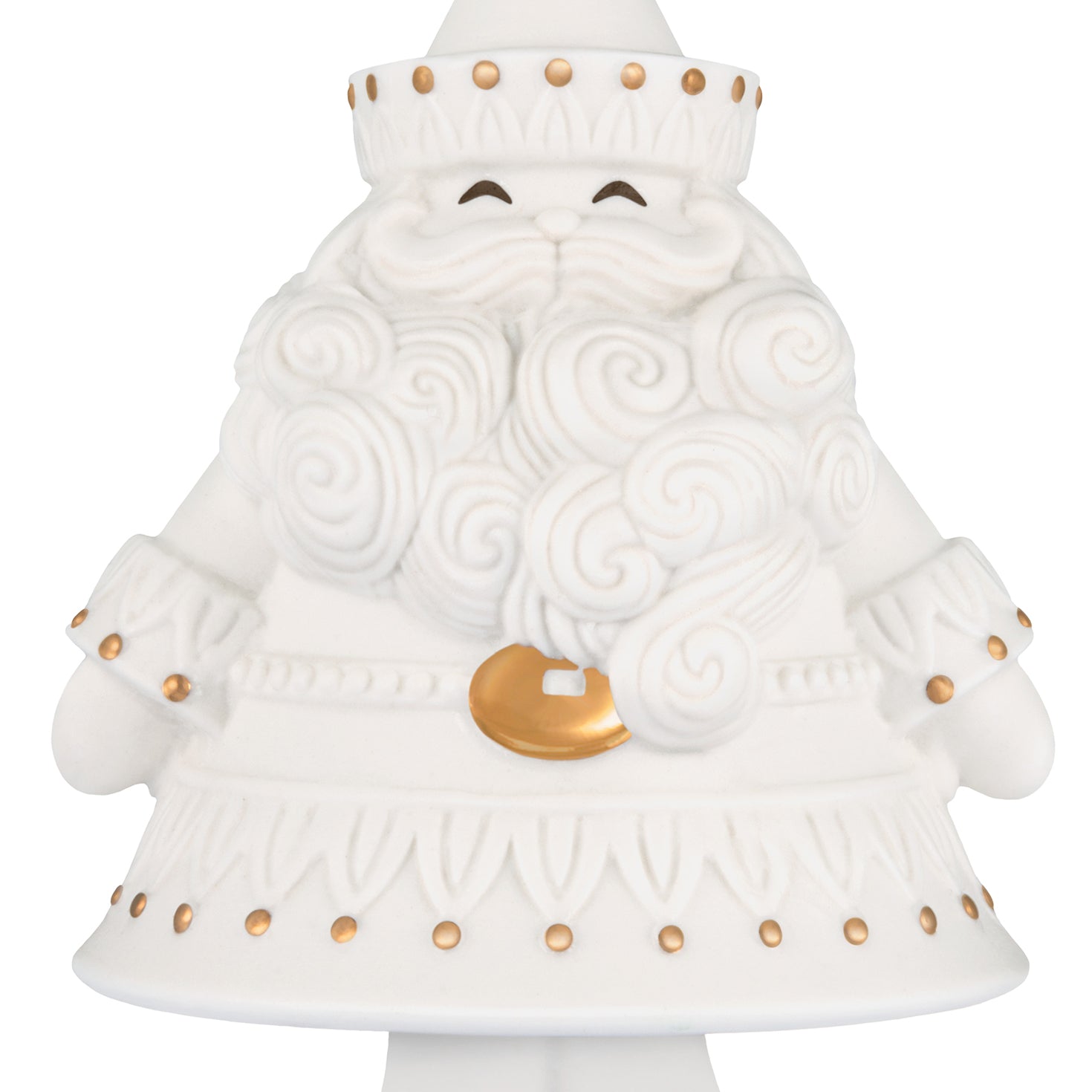 Stunning Santas, Porcelain, 1st in the Series — 2026 Hallmark Keepsake Christmas Ornament, white with gold accents, close-up view.
