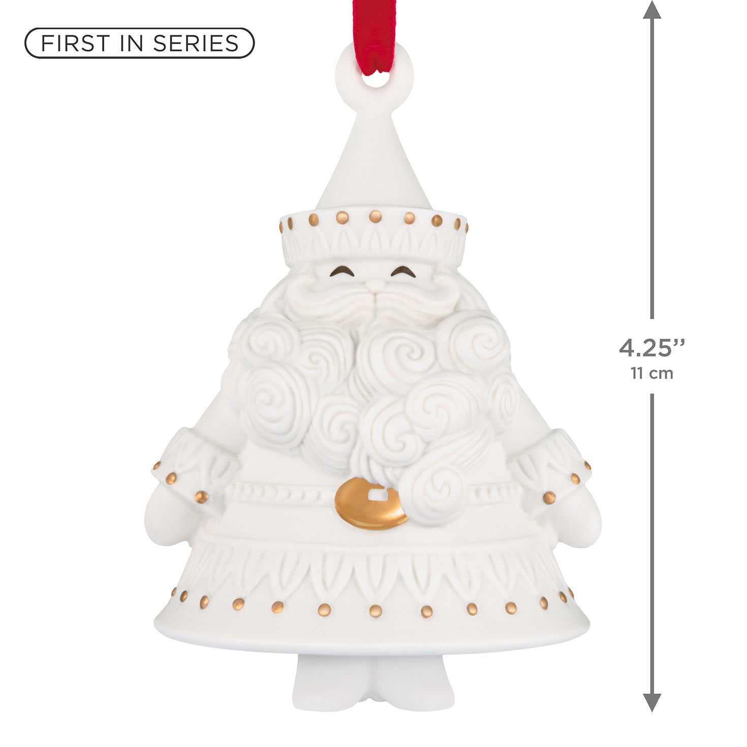 Stunning Santas, Porcelain, 1st in the Series — 2026 Hallmark Keepsake Christmas Ornament, detailed Santa figure, 11 cm tall, white with gold accents
