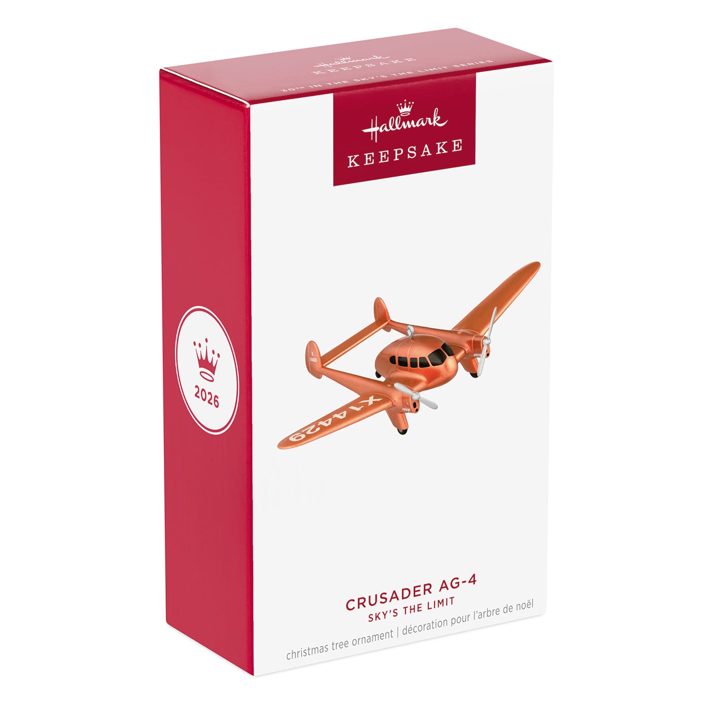 Sky's the Limit Crusader AG-4, 30th in the Series — 2026 Hallmark Keepsake Christmas Ornament packaging, featuring a copper-coloured plane design.