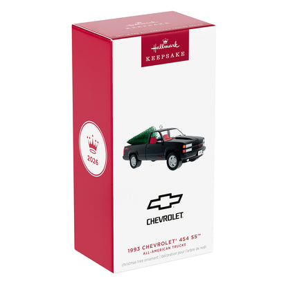 All-American Trucks 1993 Chevrolet® 454 SS 2026, metal ornament, gift box design with festive tree on the truck, 2026 Hallmark Keepsake.