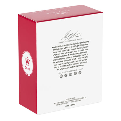 Nintendo Powered Up With Mario Fire Mario, 5th in the Series — 2026 Hallmark Keepsake Christmas Ornament box design with artist details.