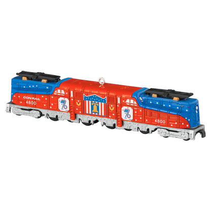 Lionel Trains Conrail Bicentennial GG1 Locomotive, metal, red and blue design, front view showcasing detailed rail features.