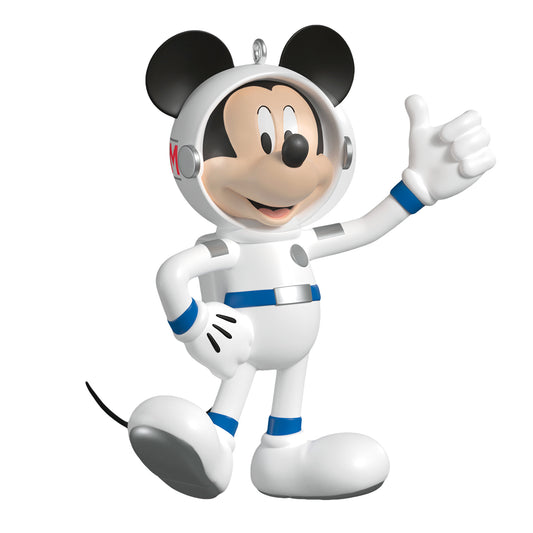 Disney All About Mickey! Astronaut Mickey, 5th in the Series — 2026 Hallmark Keepsake Christmas Ornament, white and blue space suit, thumbs up pose.