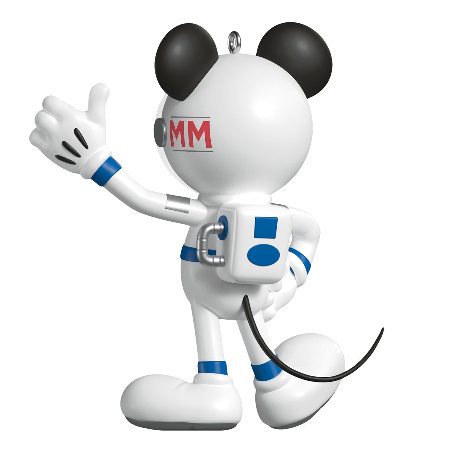 Disney All About Mickey! Astronaut Mickey, 5th in the Series — 2026 Hallmark Keepsake Christmas Ornament, back view, white and blue space suit.