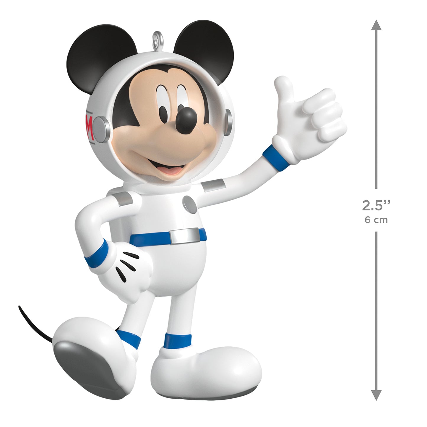 Disney All About Mickey! Astronaut Mickey, 5th in the Series — 2026 Hallmark Keepsake Christmas Ornament, 6 cm figure in a space suit with thumb up.