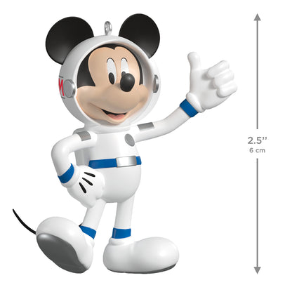 Disney All About Mickey! Astronaut Mickey, 5th in the Series — 2026 Hallmark Keepsake Christmas Ornament, 6 cm figure in a space suit with thumb up.