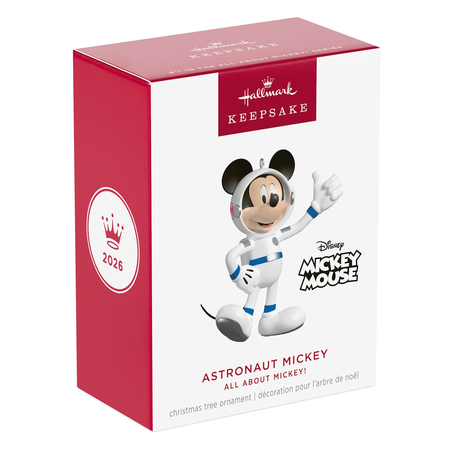 Disney All About Mickey! Astronaut Mickey, 5th in the Series — 2026 Hallmark Keepsake Christmas Ornament in colourful packaging.