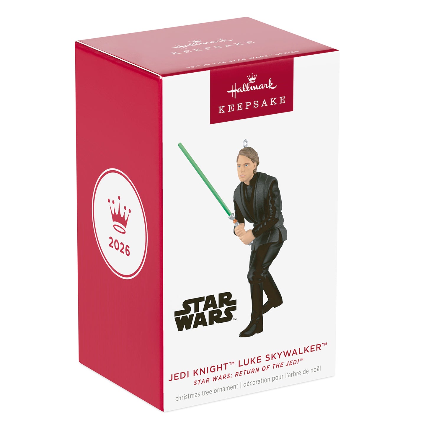 Star Wars™: Return of the Jedi Jedi Knight™ Luke Skywalker™ — 2026 Hallmark Keepsake Christmas Ornament in packaging with lightsaber.