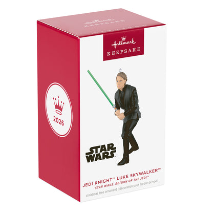 Star Wars™: Return of the Jedi Jedi Knight™ Luke Skywalker™ — 2026 Hallmark Keepsake Christmas Ornament in packaging with lightsaber.
