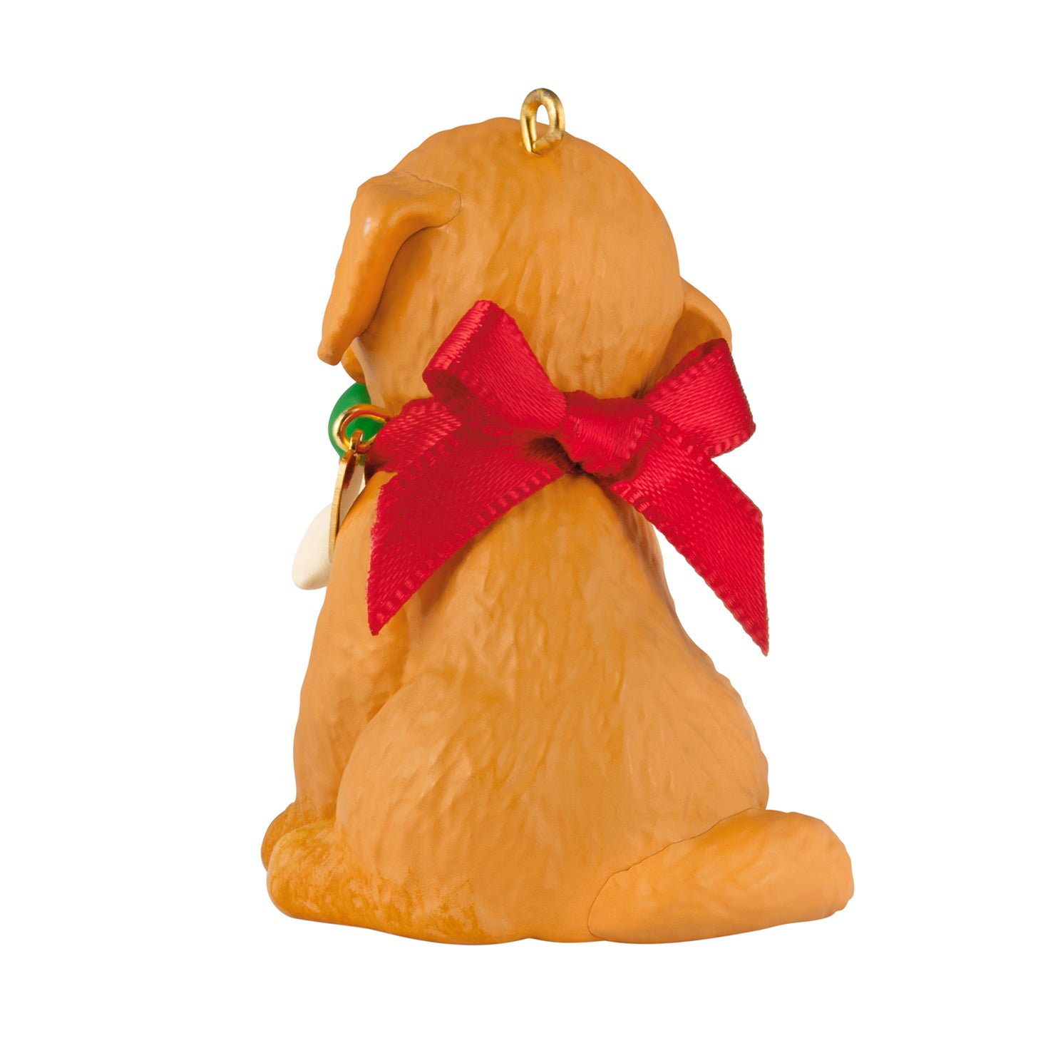 Puppy Love Golden Retriever 2026, 36th in the Series — 2026 Hallmark Keepsake Christmas Ornament, back view with red bow detail.