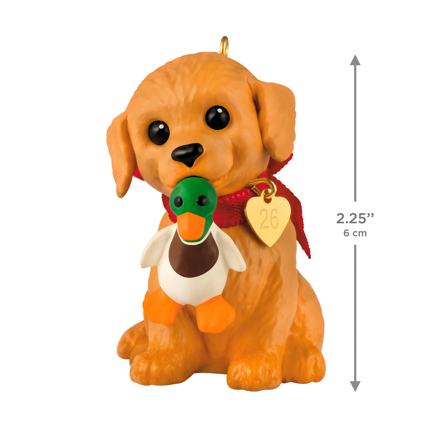 Puppy Love Golden Retriever 2026, 36th in the Series — 2026 Hallmark Keepsake Christmas Ornament with a duck, 6 cm, detailed view.