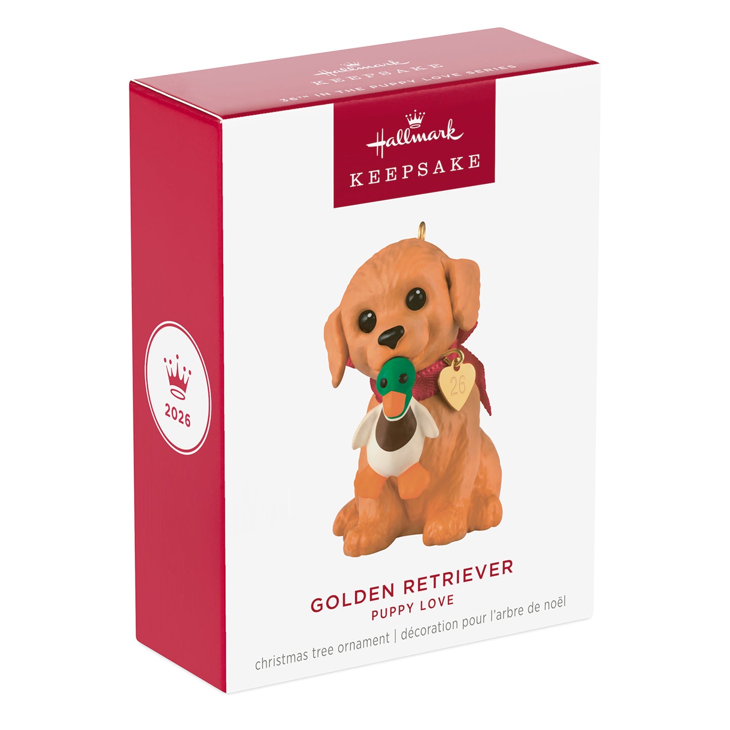 Puppy Love Golden Retriever 2026, 36th in the series — 2026 Hallmark Keepsake Christmas Ornament in gift box with vibrant packaging.