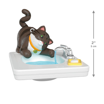 Mischievous Kittens, 28th in the Series — 2026 Hallmark Keepsake Christmas Ornament, playful brown cat at a bathroom sink, 5 cm