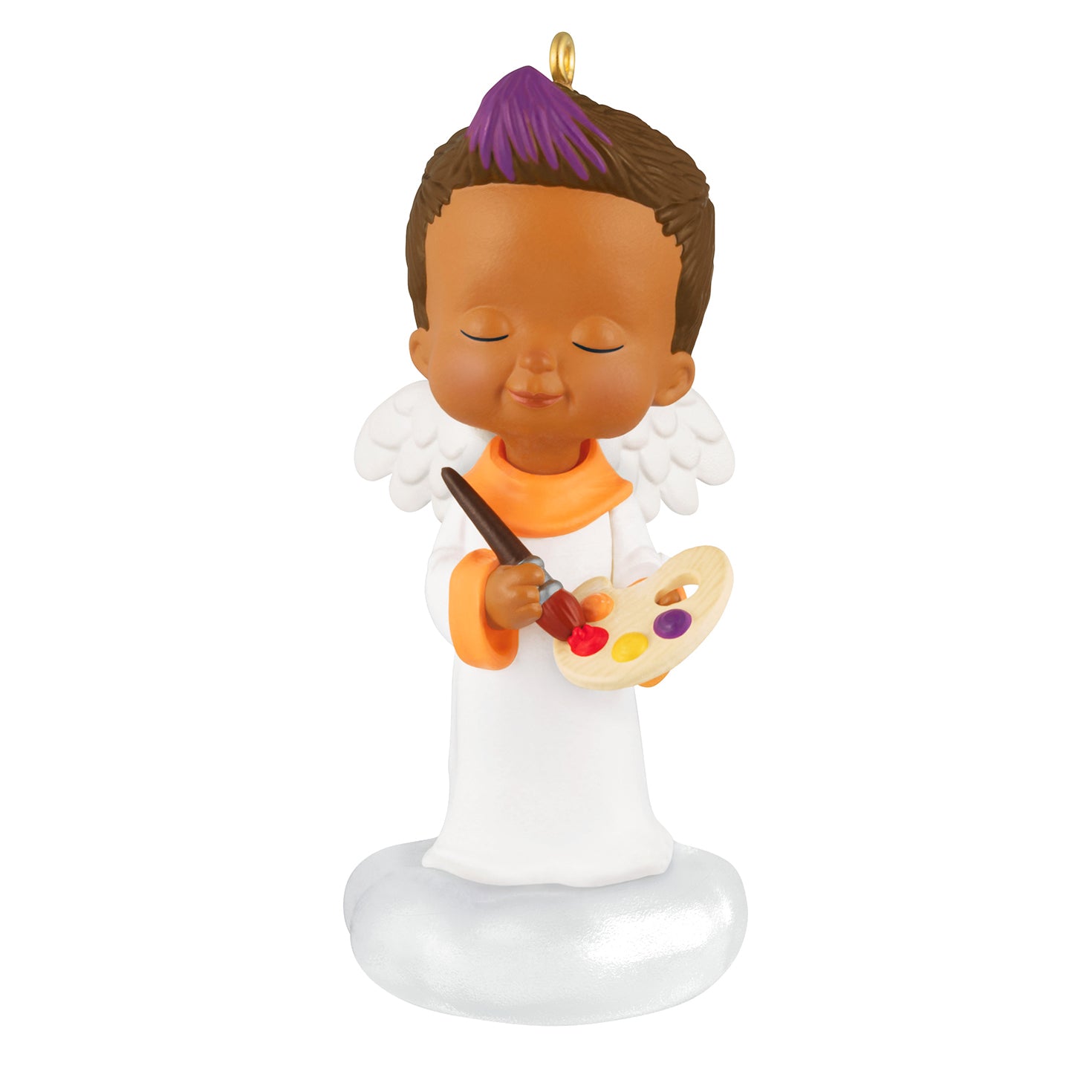 Mary's Angels Lupine, 39th in the Series — 2026 Hallmark Keepsake Christmas Ornament, cute angel figure with paint palette, shimmering finish, standing on a cloud.