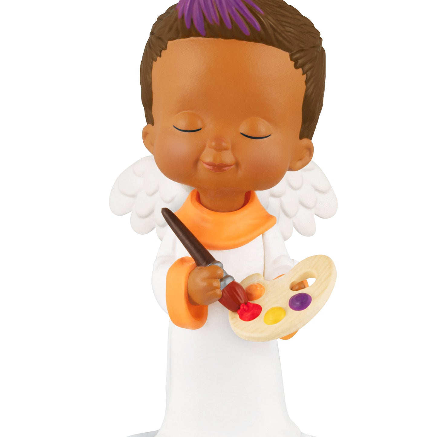 Mary's Angels Lupine, 39th in the Series — 2026 Hallmark Keepsake Christmas Ornament holding a paint palette, close-up view.