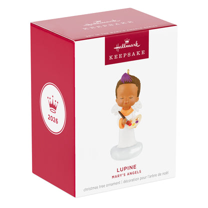 Mary's Angels Lupine, 39th in the Series — 2026 Hallmark Keepsake Christmas Ornament in packaging, featuring a colourful design and angel figure.