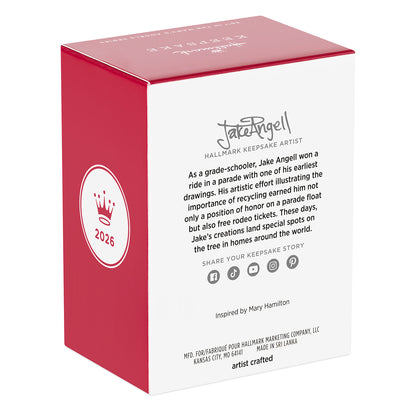 Mary's Angels Lupine, 39th in the Series — 2026 Hallmark Keepsake Christmas Ornament packaging detail, featuring artist information and design.