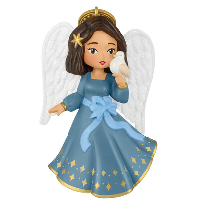 Heirloom Angels, 11th in the Series — 2026 Hallmark Keepsake Christmas Ornament with glittery wings and a blue dress, holding a white dove.