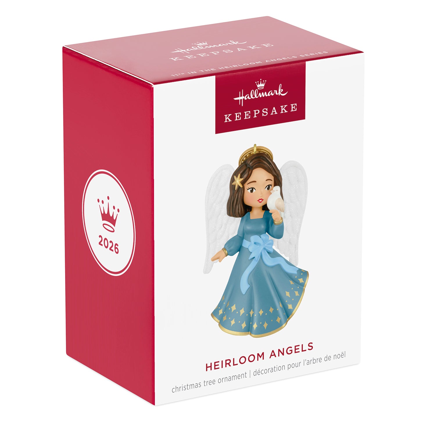Heirloom Angels, 11th in the Series — 2026 Hallmark Keepsake Christmas Ornament, boxed ornament featuring a brunette angel in a blue dress.