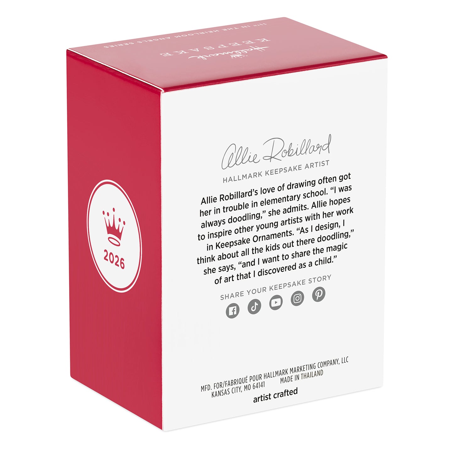 Heirloom Angels, 11th in the Series — 2026 Hallmark Keepsake Christmas Ornament, artist bio on red packaging, detailed information.