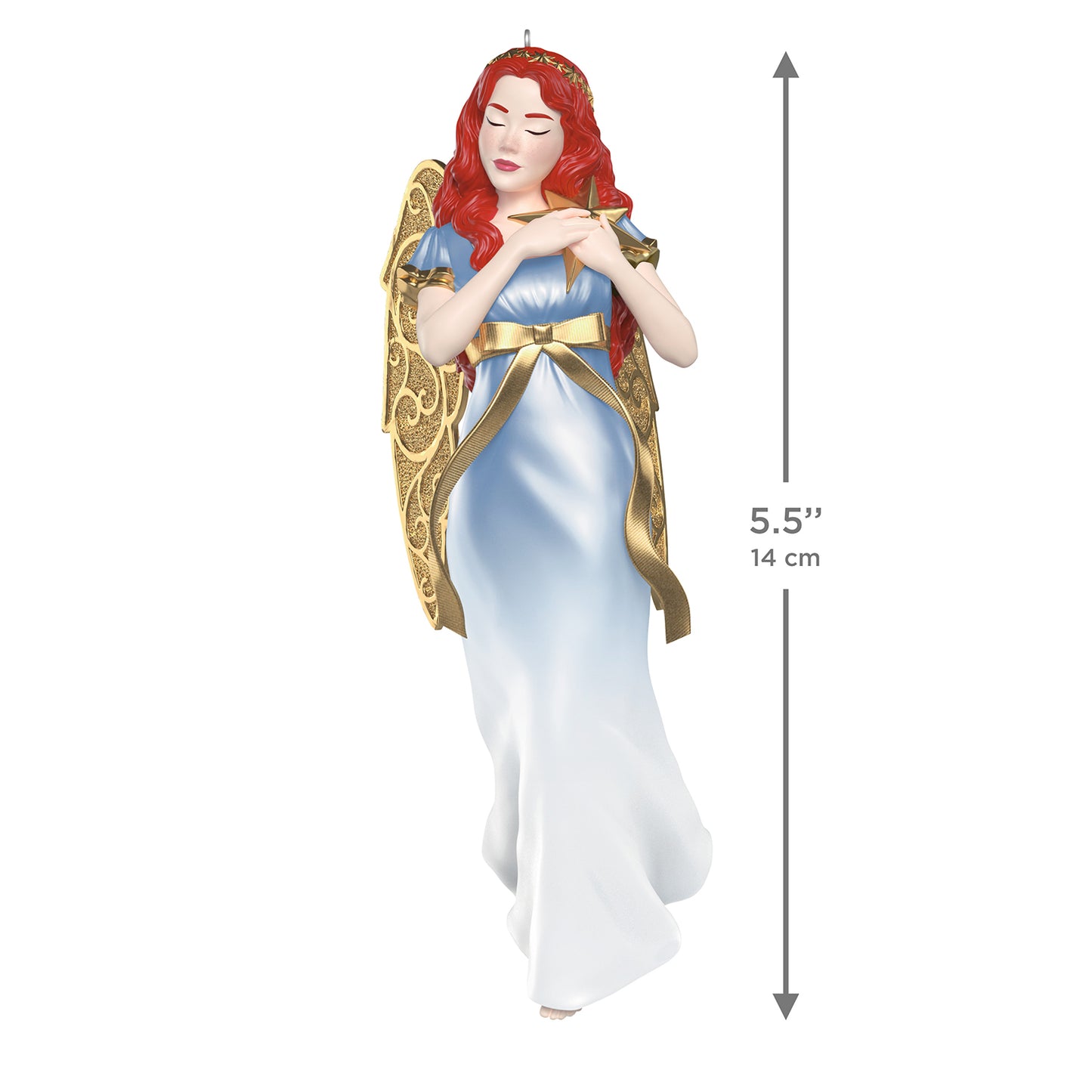 Christmas Angels Guidance, 9th in the Series — 2026 Hallmark Keepsake Christmas Ornament with ornate gold wings, measuring 14 cm.