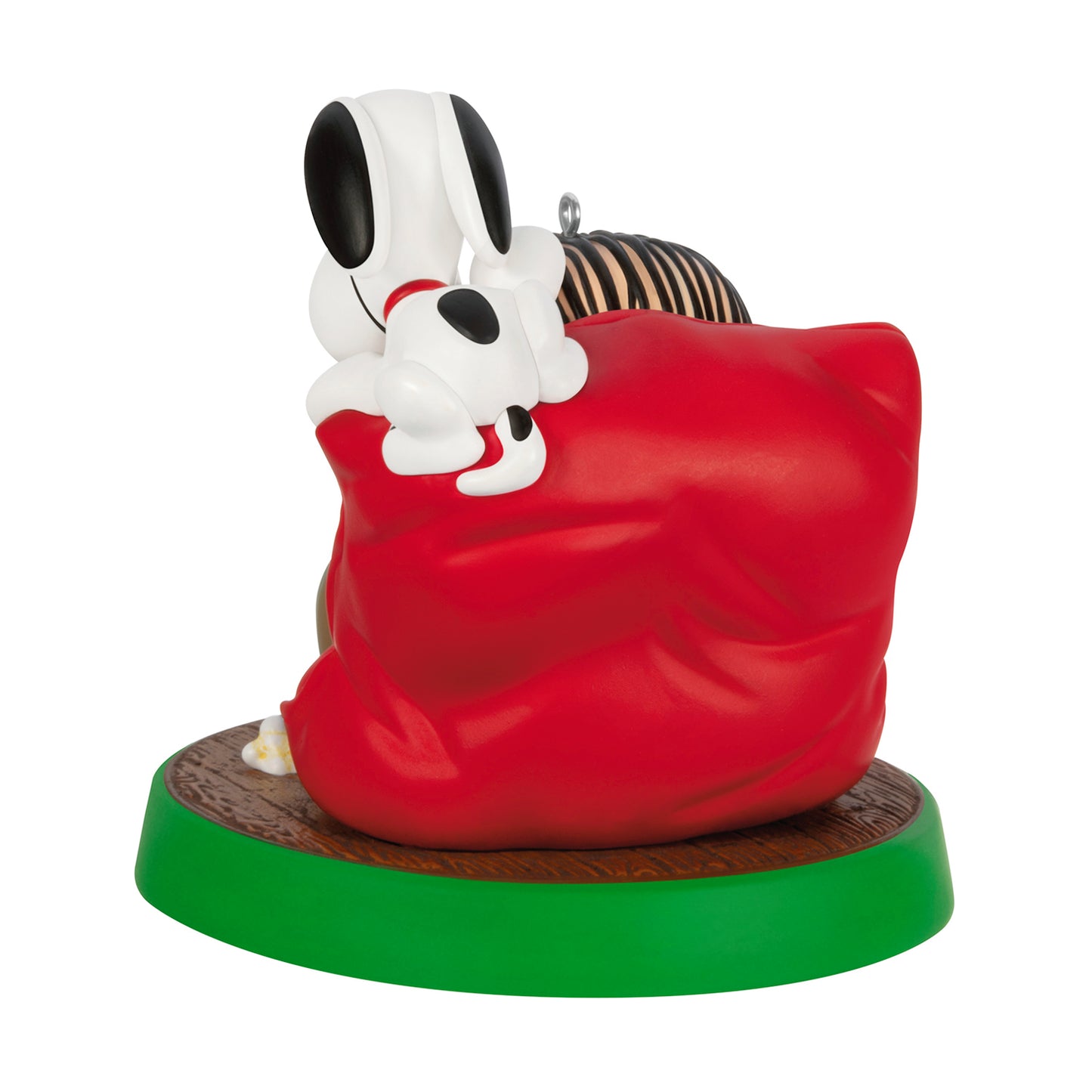 The Peanuts® Gang Christmas Is...Watching Holiday Movies Together, 3rd in the Series — 2026 Hallmark Keepsake Christmas Ornament, Snoopy on plush red chair with Linus.