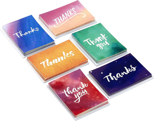 Hallmark Thank You Cards Assortment, Watercolor Thanks featuring six modern designs in vibrant colours and stylish lettering.
