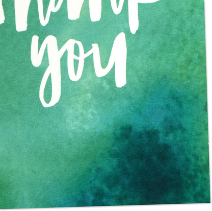 Hallmark Thank You Cards Assortment, Watercolor Thanks card design featuring modern white lettering on a green watercolor background
