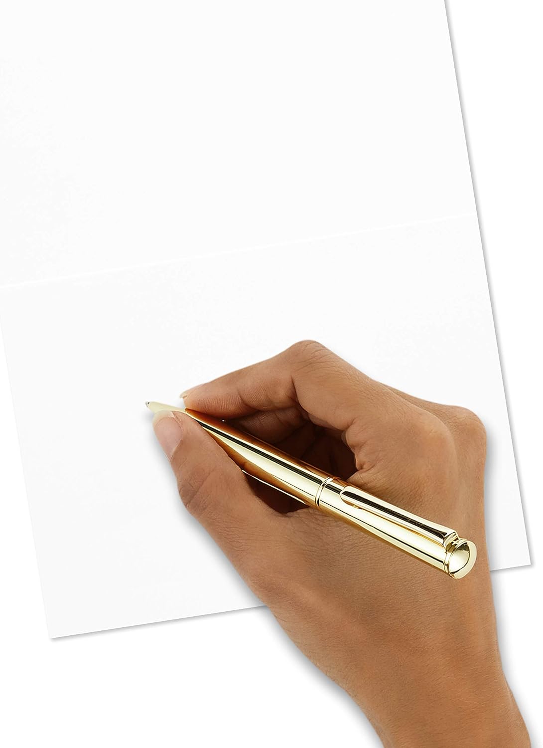 Hallmark Thank You Cards Assortment, Watercolor Thanks featuring a hand holding a gold pen against a blank card.